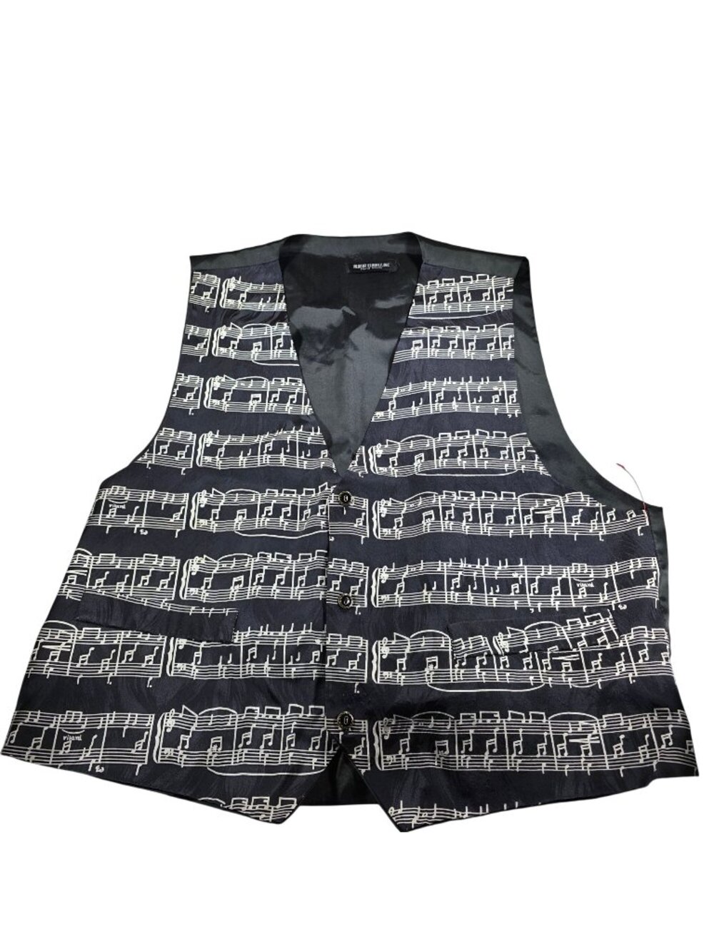 Albert Elovitz Mens Black Silk Vest White Music Sheet Print Handmade Size XL
